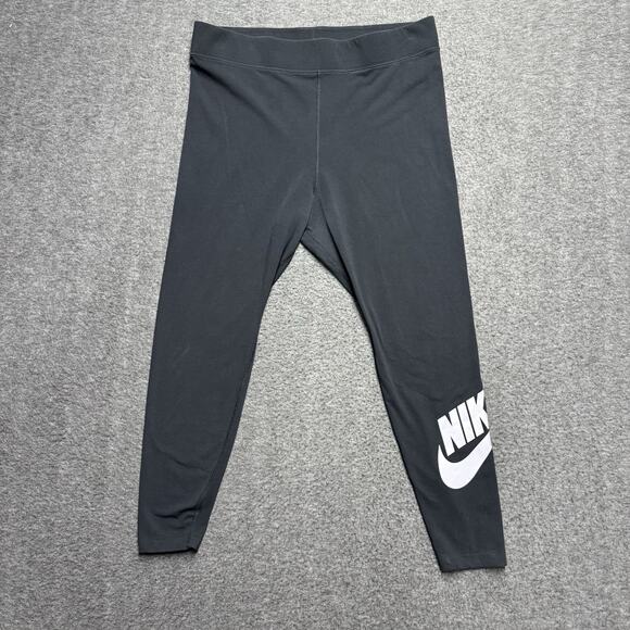 Nike Leggings Womens 1x Plus Black with Logo Cropped Yoga Stretch - Picture 1 of 7